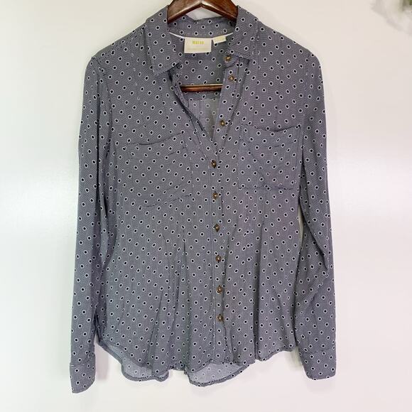 Maeve Anthropologie Button Down Blouse Women’s 6 Gray Geometric Print - Picture 2 of 16